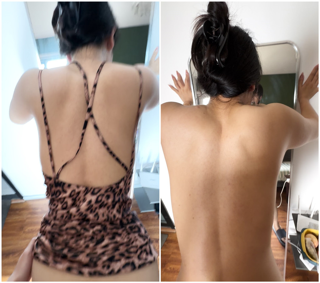 【原档泄密】天津河东区良家少妇单位骚货黑色蕾丝眼罩对镜全裸被按着后入